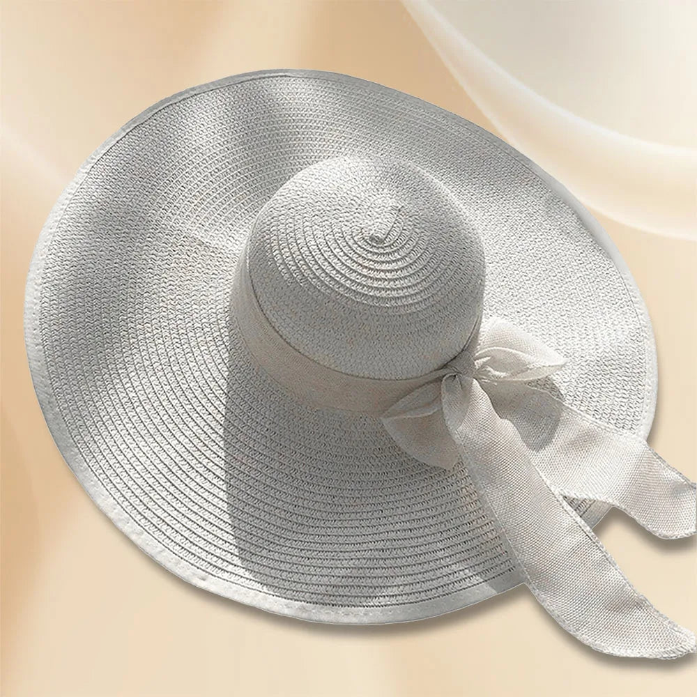 1pc Women's Oversize Brim Straw Hat Women's Summer Sun Block Big Brim Hat Seaside Bow Beach Hat Suitable For Sun Protection