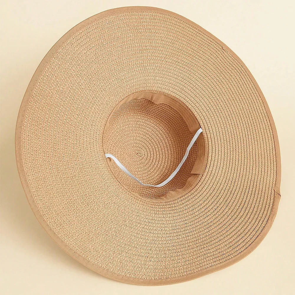 1pc Women's Oversize Brim Straw Hat Women's Summer Sun Block Big Brim Hat Seaside Bow Beach Hat Suitable For Sun Protection