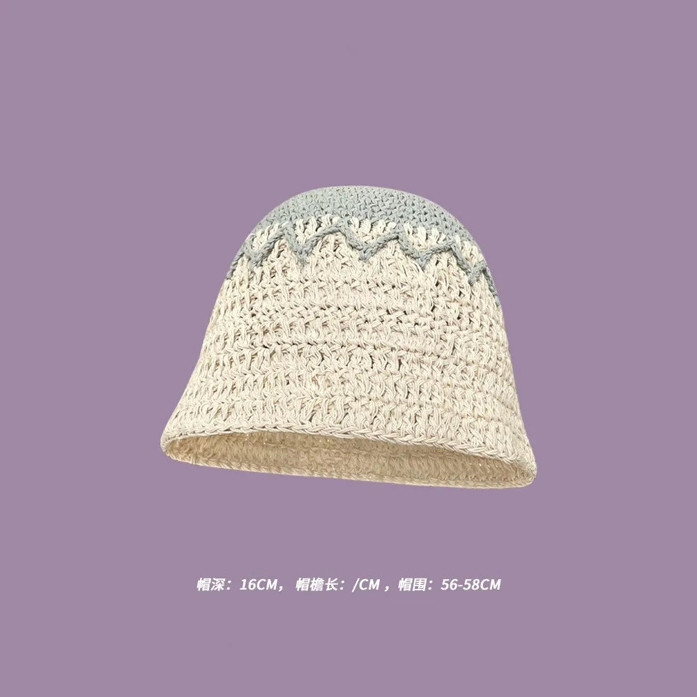 Autumn New Crochet Korean Handmade Bucket Hat Women Weaving Knitted Hat  Fashion Flowers Autumn Winter Beanies Basin Cap