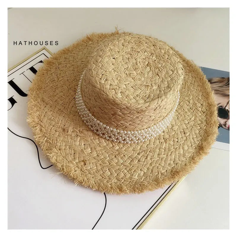 Handmade Big Brim Hat Oversized Tassel Burrs Women Men Straw Sun Brim Hats Natural Raffia Panama Beach Summer Hat