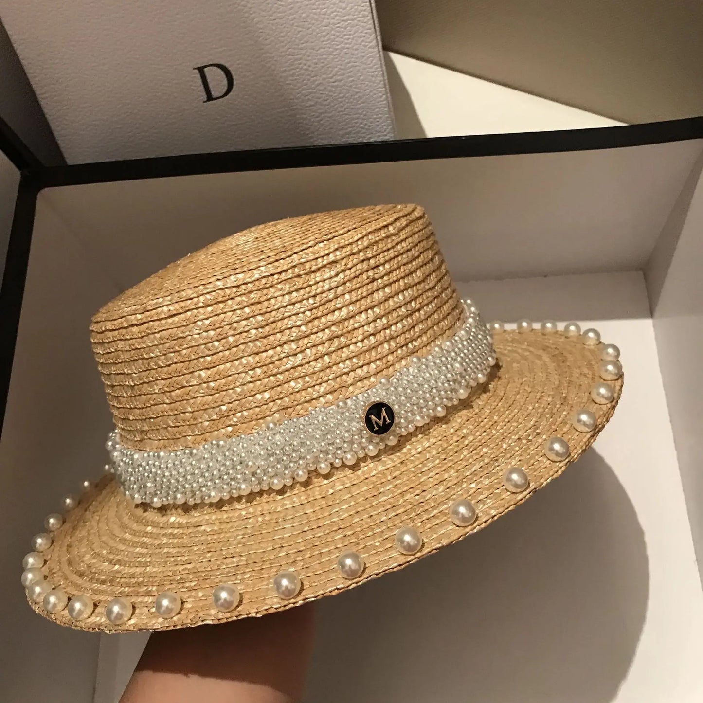 2024 Summer Straw Hat Beach Hat Women's Seaside Sun Hat Vacation Bow Ribbon Flat Top Big Brim Straw Hat praia