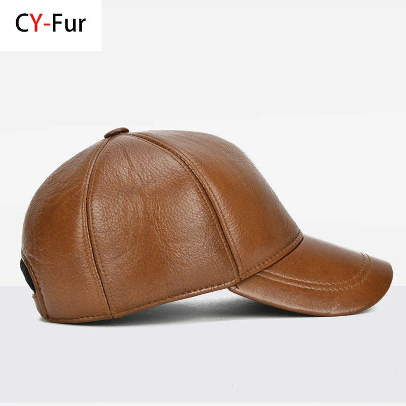 2025 Adjustable Men's Genuine Cowhide Leather Baseball Cap for Fall Winter Outdoor Sports Hat Men Real Cowhide Leather Caps