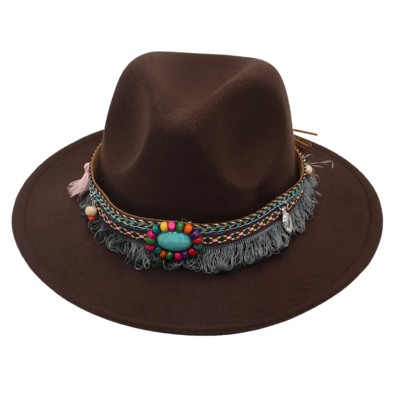 Tibetan  Top Hat Tibetan Wide Brim Woolen Hat Ethnic Style Felt Cap Parent-child Dance Group Sun Hat Performance