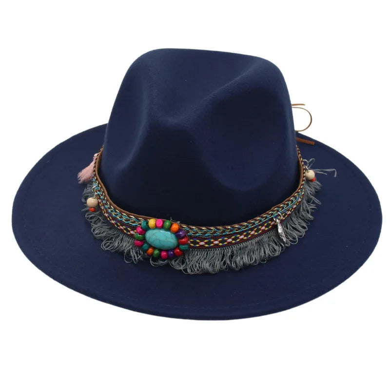 Tibetan  Top Hat Tibetan Wide Brim Woolen Hat Ethnic Style Felt Cap Parent-child Dance Group Sun Hat Performance