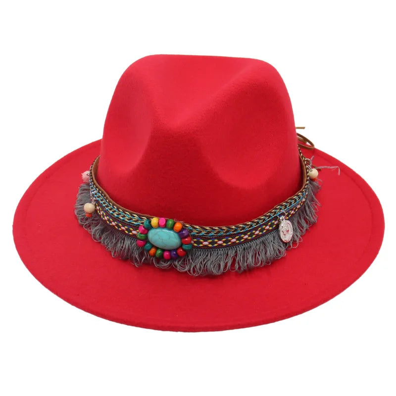 Tibetan  Top Hat Tibetan Wide Brim Woolen Hat Ethnic Style Felt Cap Parent-child Dance Group Sun Hat Performance