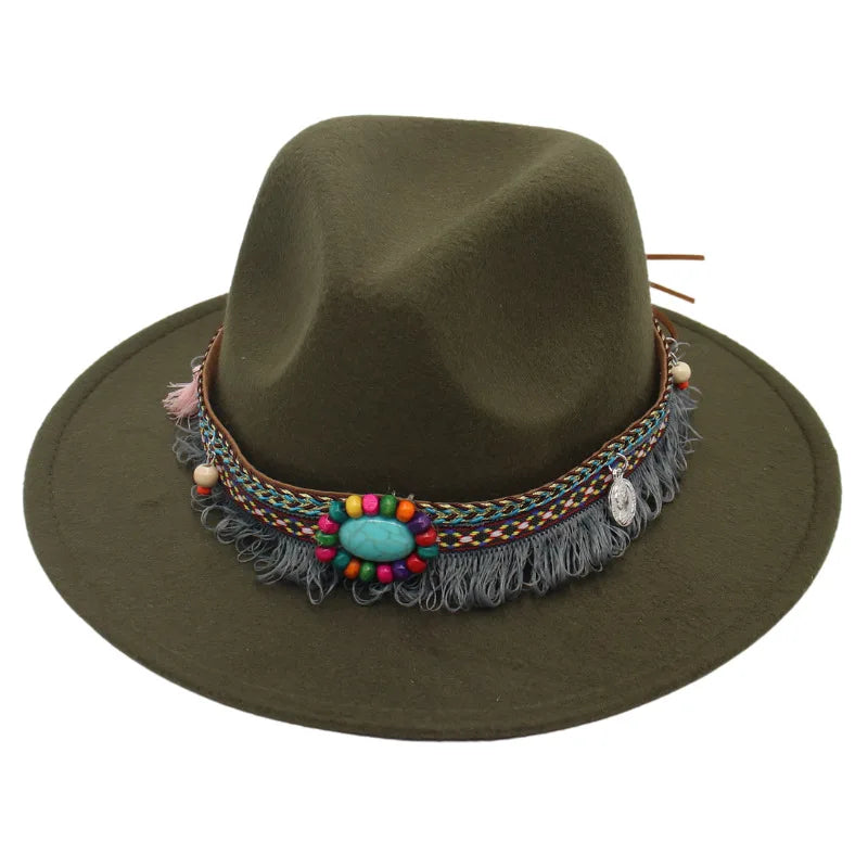 Tibetan  Top Hat Tibetan Wide Brim Woolen Hat Ethnic Style Felt Cap Parent-child Dance Group Sun Hat Performance