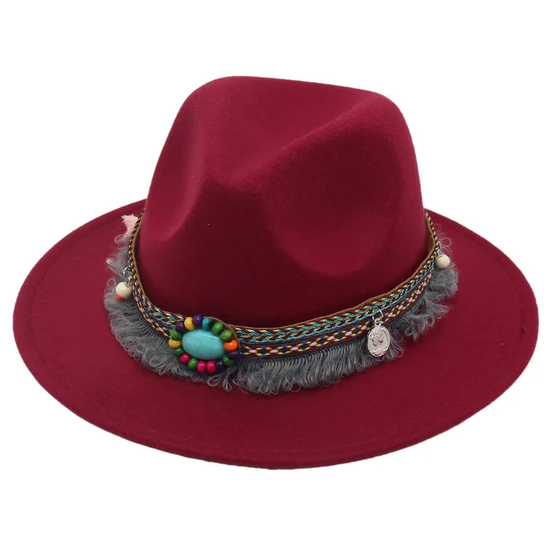 Tibetan  Top Hat Tibetan Wide Brim Woolen Hat Ethnic Style Felt Cap Parent-child Dance Group Sun Hat Performance