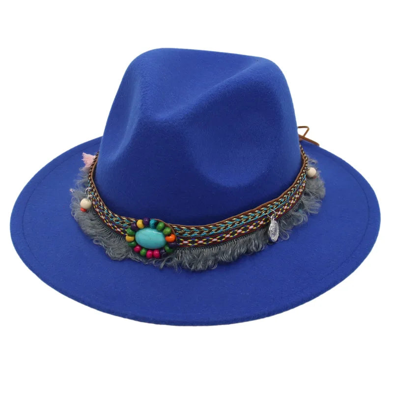 Tibetan  Top Hat Tibetan Wide Brim Woolen Hat Ethnic Style Felt Cap Parent-child Dance Group Sun Hat Performance