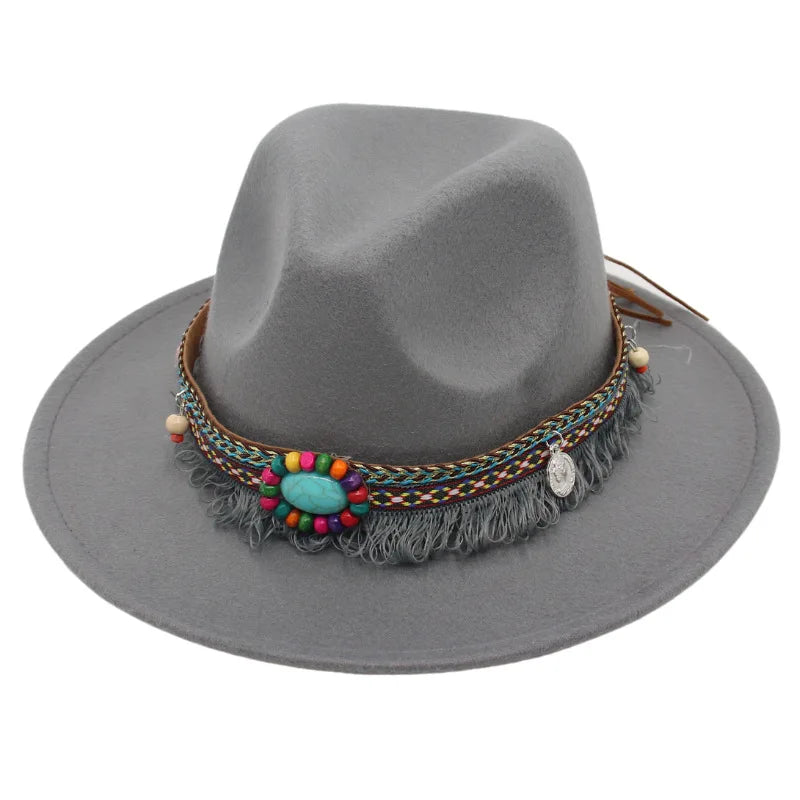 Tibetan  Top Hat Tibetan Wide Brim Woolen Hat Ethnic Style Felt Cap Parent-child Dance Group Sun Hat Performance