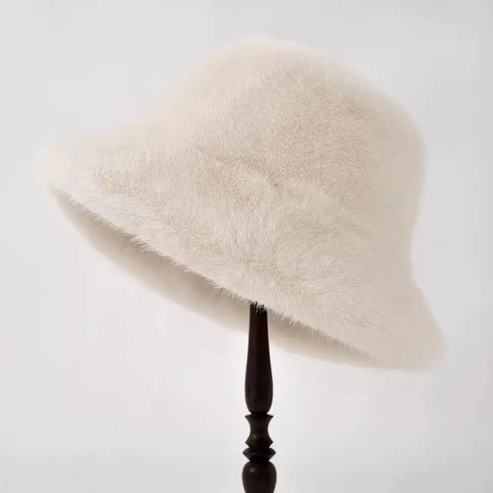 Fluffy Fur Fisherman Hat For Women Winter Plush Ear Protection Cap Windproof Warm Female Panama Caps Solid Fashion Bucket Hat