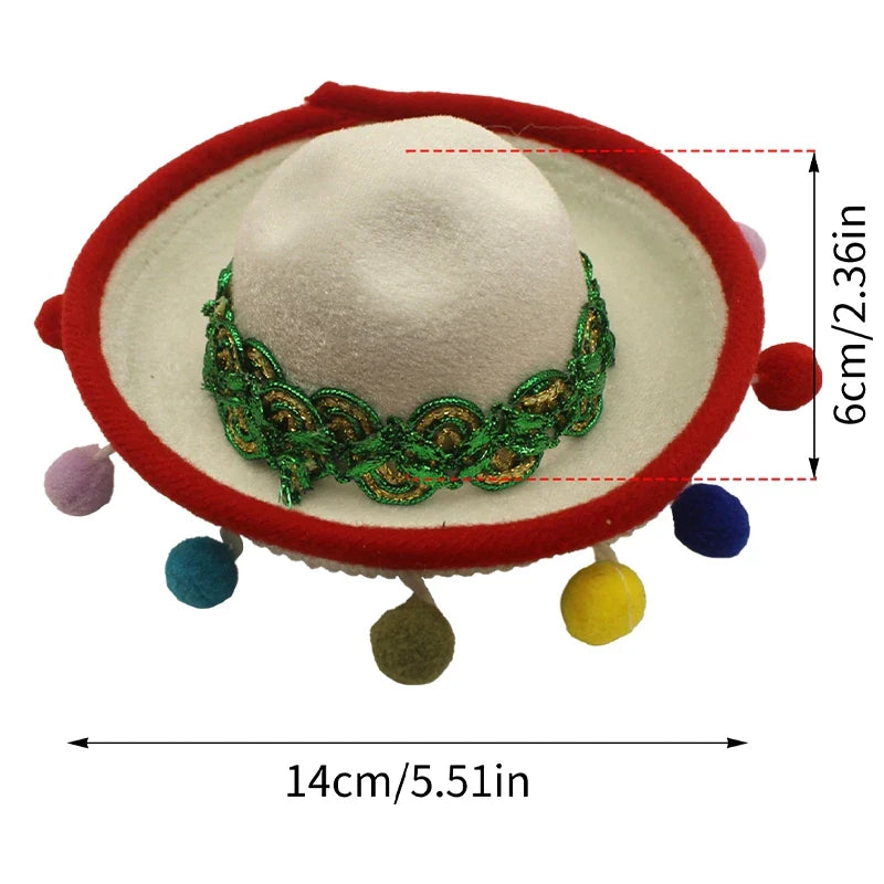 Funny Mexican Sombrero Performance Props Carnival Halloween Party Funny Hats With Colorful Ball Mini Sun Hat For Kids Boys Girls