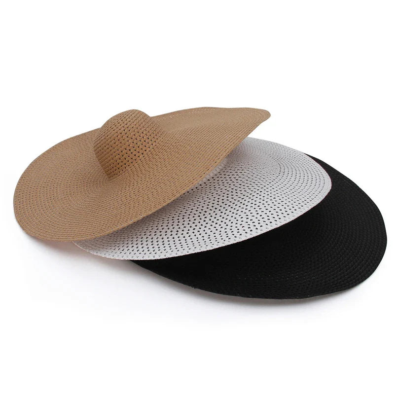 Summer Large Wide Brim Foldable Sun Hats for Women Oversized Sun Shade Hat Travel Straw Hat Lady UV Protection Beach Hat