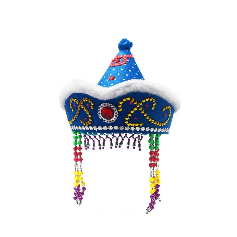 Kids Mongolian Yurt Shaped Queen Princess Hat Headdress Women Mongolian National Minority Hat Festival Dance Headwear Costume