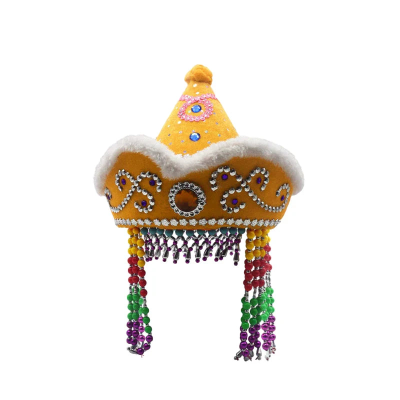 Kids Mongolian Yurt Shaped Queen Princess Hat Headdress Women Mongolian National Minority Hat Festival Dance Headwear Costume