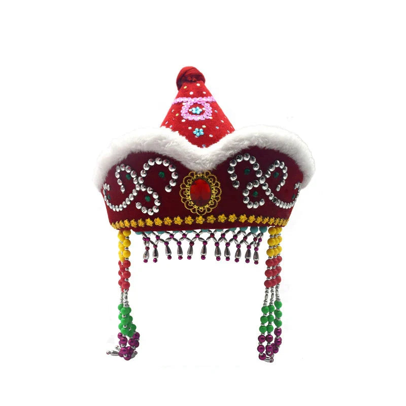 Kids Mongolian Yurt Shaped Queen Princess Hat Headdress Women Mongolian National Minority Hat Festival Dance Headwear Costume