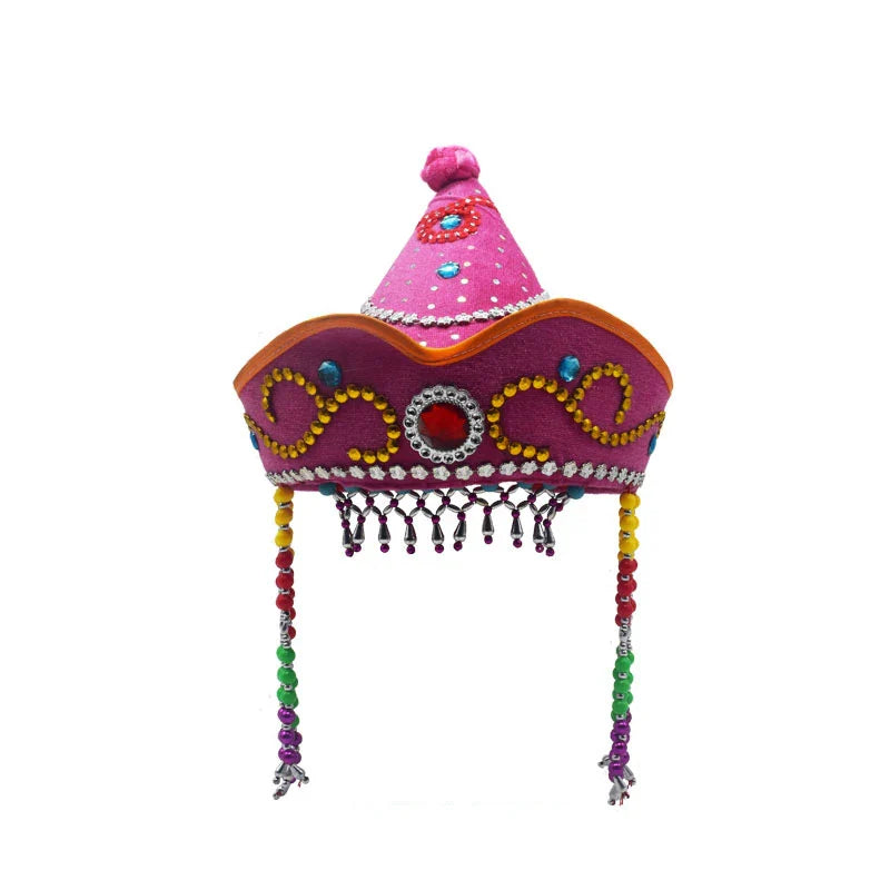 Kids Mongolian Yurt Shaped Queen Princess Hat Headdress Women Mongolian National Minority Hat Festival Dance Headwear Costume