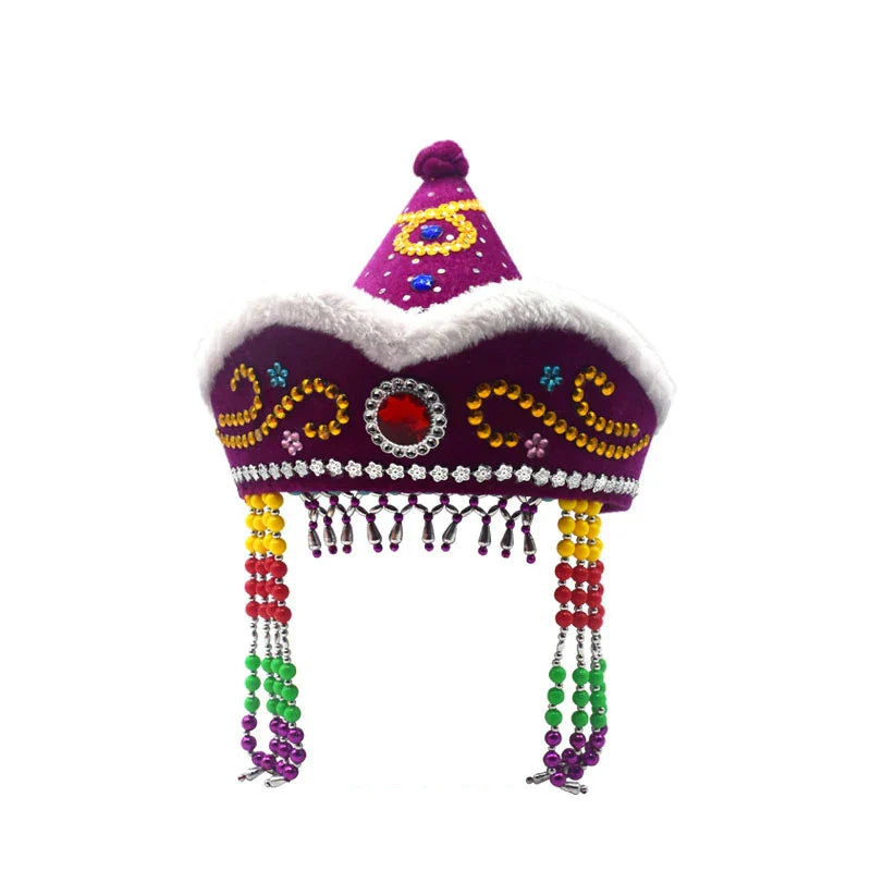 Kids Mongolian Yurt Shaped Queen Princess Hat Headdress Women Mongolian National Minority Hat Festival Dance Headwear Costume