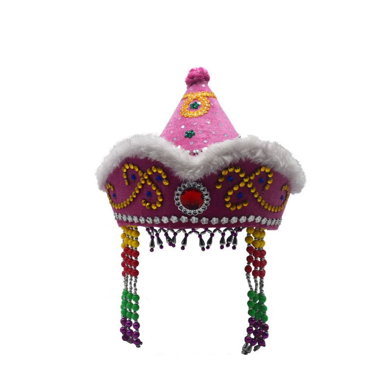 Kids Mongolian Yurt Shaped Queen Princess Hat Headdress Women Mongolian National Minority Hat Festival Dance Headwear Costume