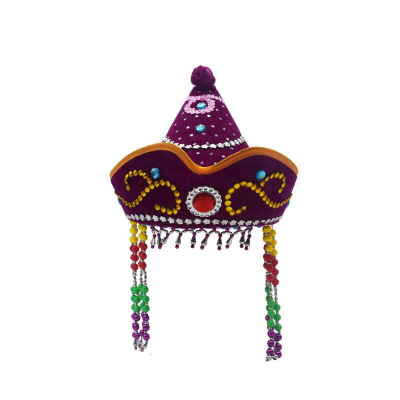 Kids Mongolian Yurt Shaped Queen Princess Hat Headdress Women Mongolian National Minority Hat Festival Dance Headwear Costume