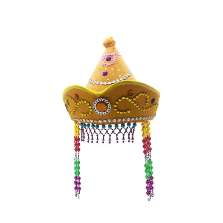 Kids Mongolian Yurt Shaped Queen Princess Hat Headdress Women Mongolian National Minority Hat Festival Dance Headwear Costume