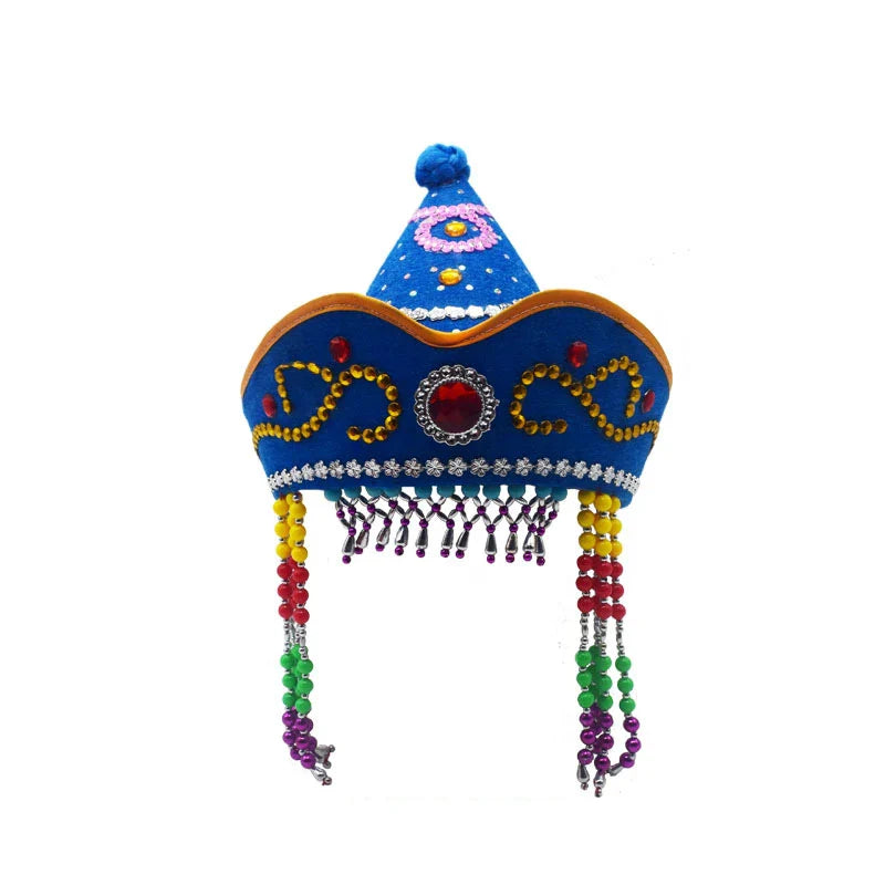 Kids Mongolian Yurt Shaped Queen Princess Hat Headdress Women Mongolian National Minority Hat Festival Dance Headwear Costume