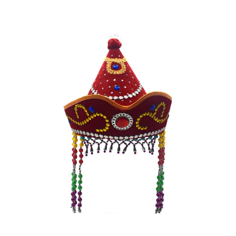 Kids Mongolian Yurt Shaped Queen Princess Hat Headdress Women Mongolian National Minority Hat Festival Dance Headwear Costume