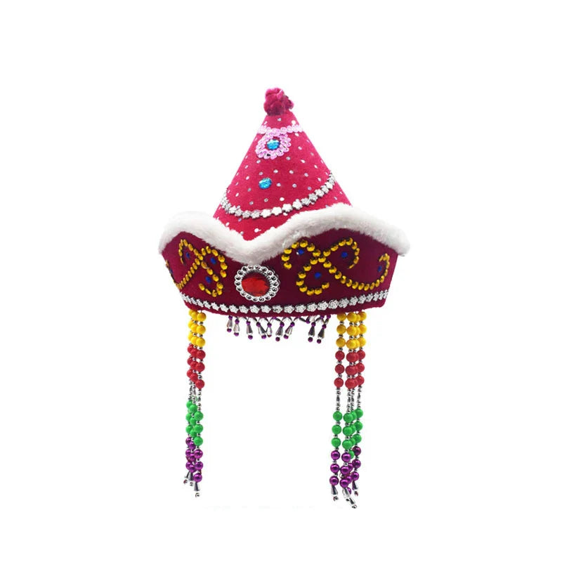 Kids Mongolian Yurt Shaped Queen Princess Hat Headdress Women Mongolian National Minority Hat Festival Dance Headwear Costume