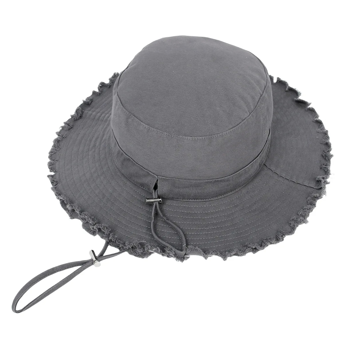 Ladies' denim drawstring torn edge bucket hat, sun resistant outdoor hiking hat, adjustable, fashionable daily travel headwear