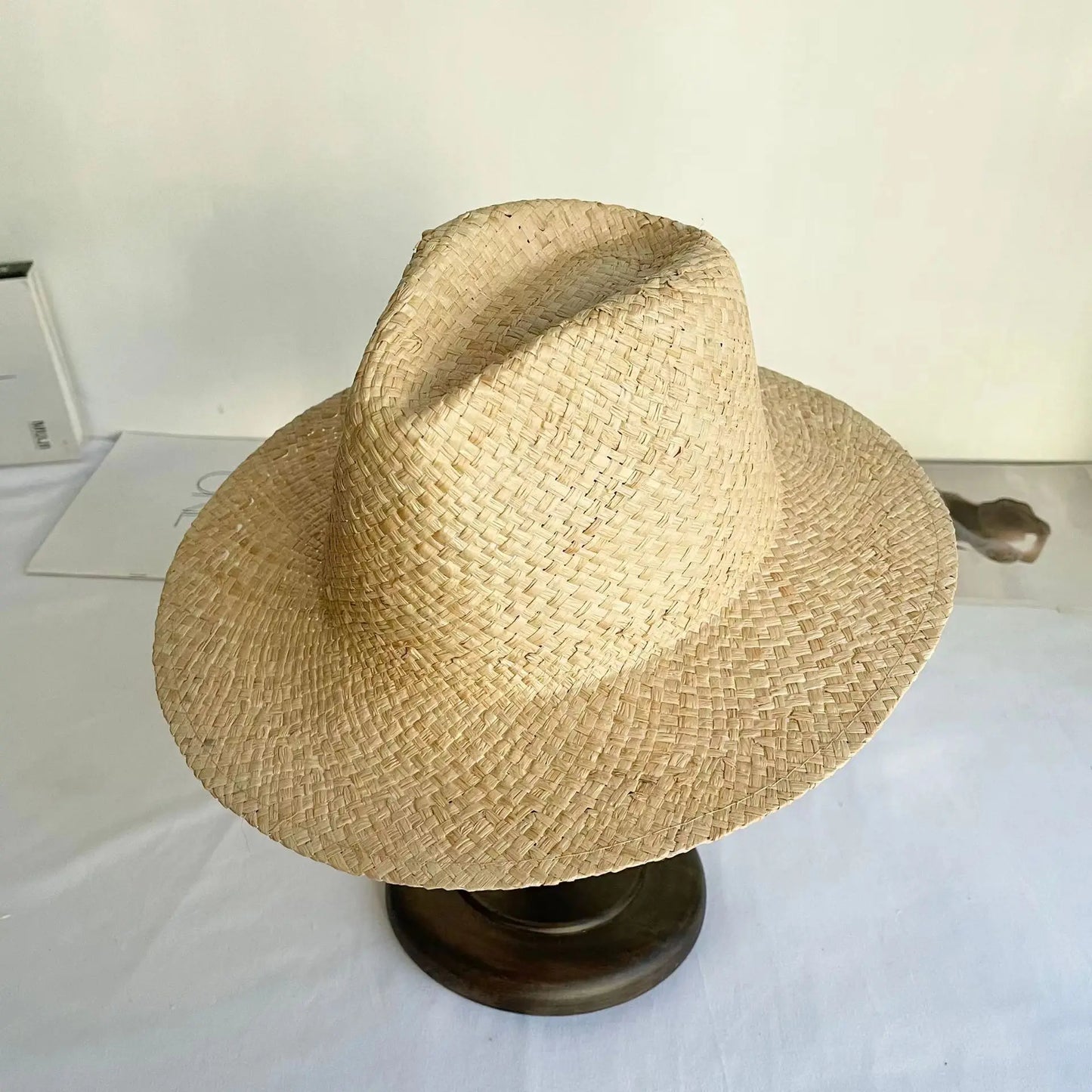 Large Brim Straw Hat Raffia Hand-woven Pattern Straw Hat Sun Protection Beach Sun Hat Women's British Retro Basin Hat