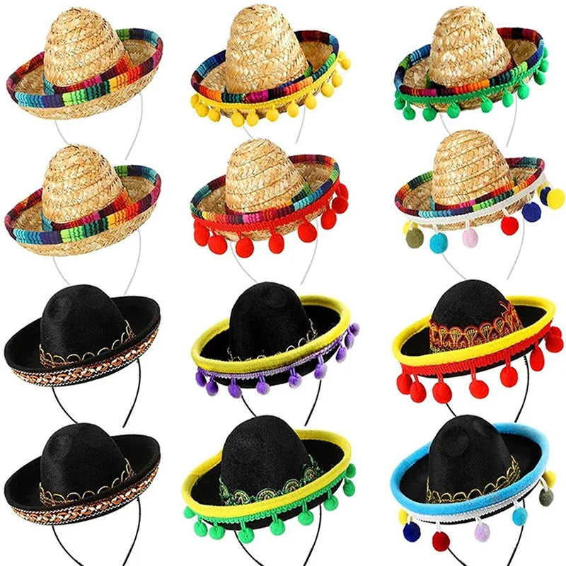 New Mexican Mini Sombrero Hat Headband Carnival Party Funny Hat Accessories Kid Adult Pet Birthday Party Decoration Headdress