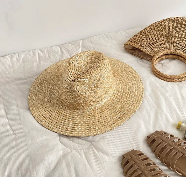 New Trend Summer Wide Brim Straw Hat Chapeau Ladies Panama Sun Hats Boater Black Beach Hat Sombrero Mujer Fedora Cowboy Jazz Cap