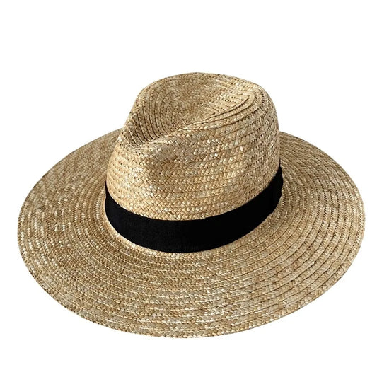 New Trend Summer Wide Brim Straw Hat Chapeau Ladies Panama Sun Hats Boater Black Beach Hat Sombrero Mujer Fedora Cowboy Jazz Cap