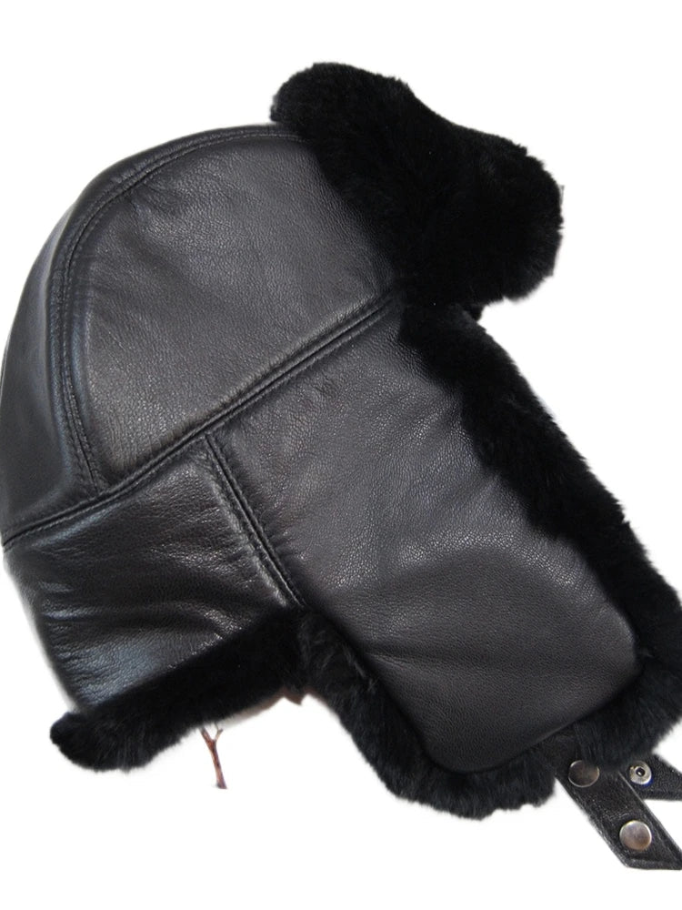 *New Unisex Real Rex Rabbit Fur Bomber Hat Ushanka Cap Trapper Russian Men Women Ski Hats Caps Real Sheepskin Leather Winter War