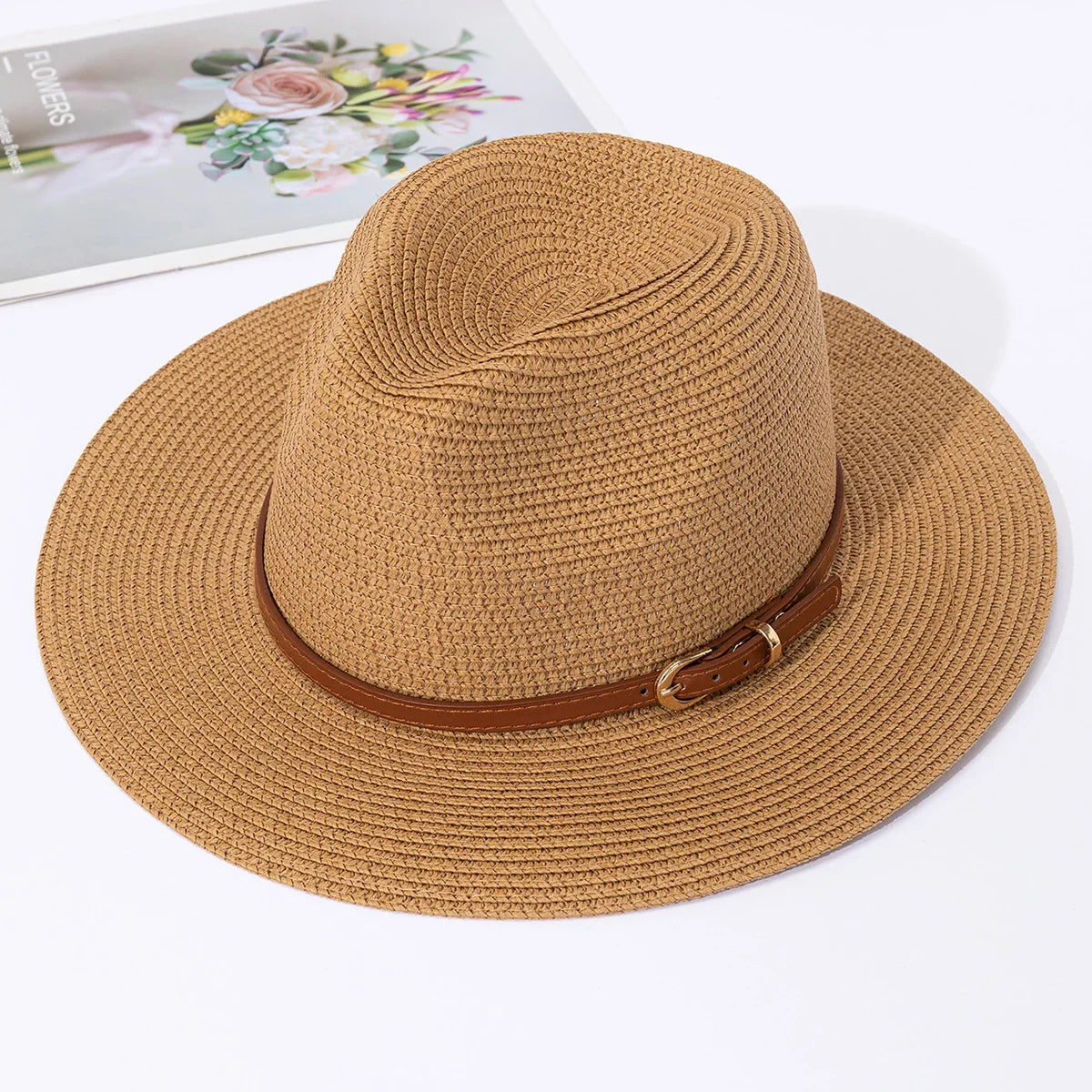 Panama straw hat, female jazz top hat, men and women's spring and summer straw woven fashionable sun protection and sunshade hat