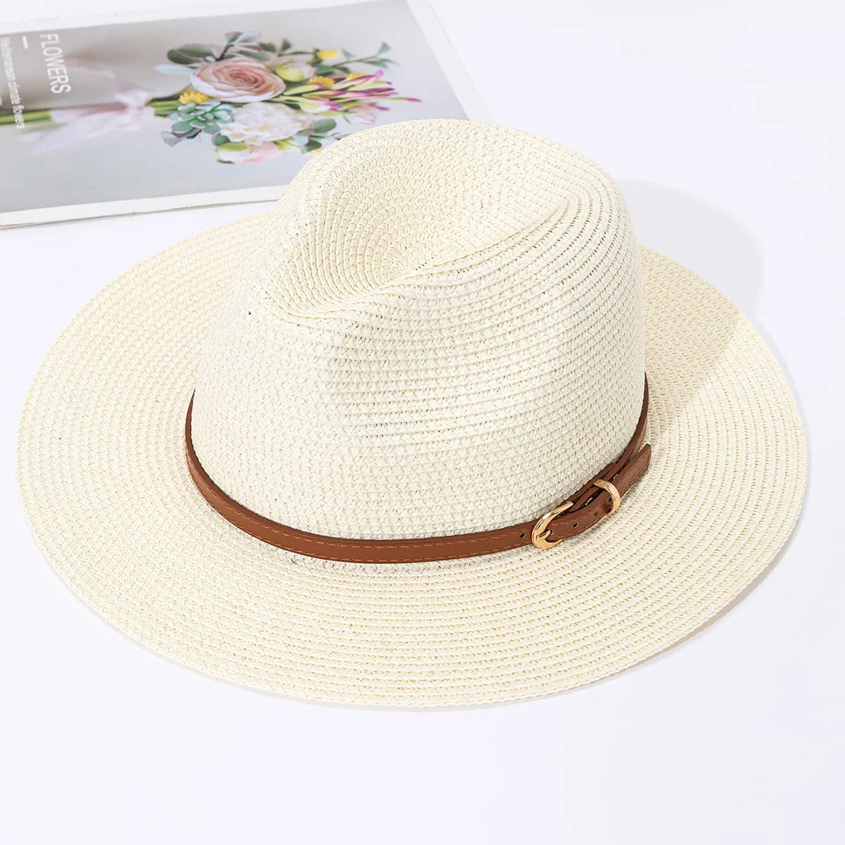 Panama straw hat, female jazz top hat, men and women's spring and summer straw woven fashionable sun protection and sunshade hat