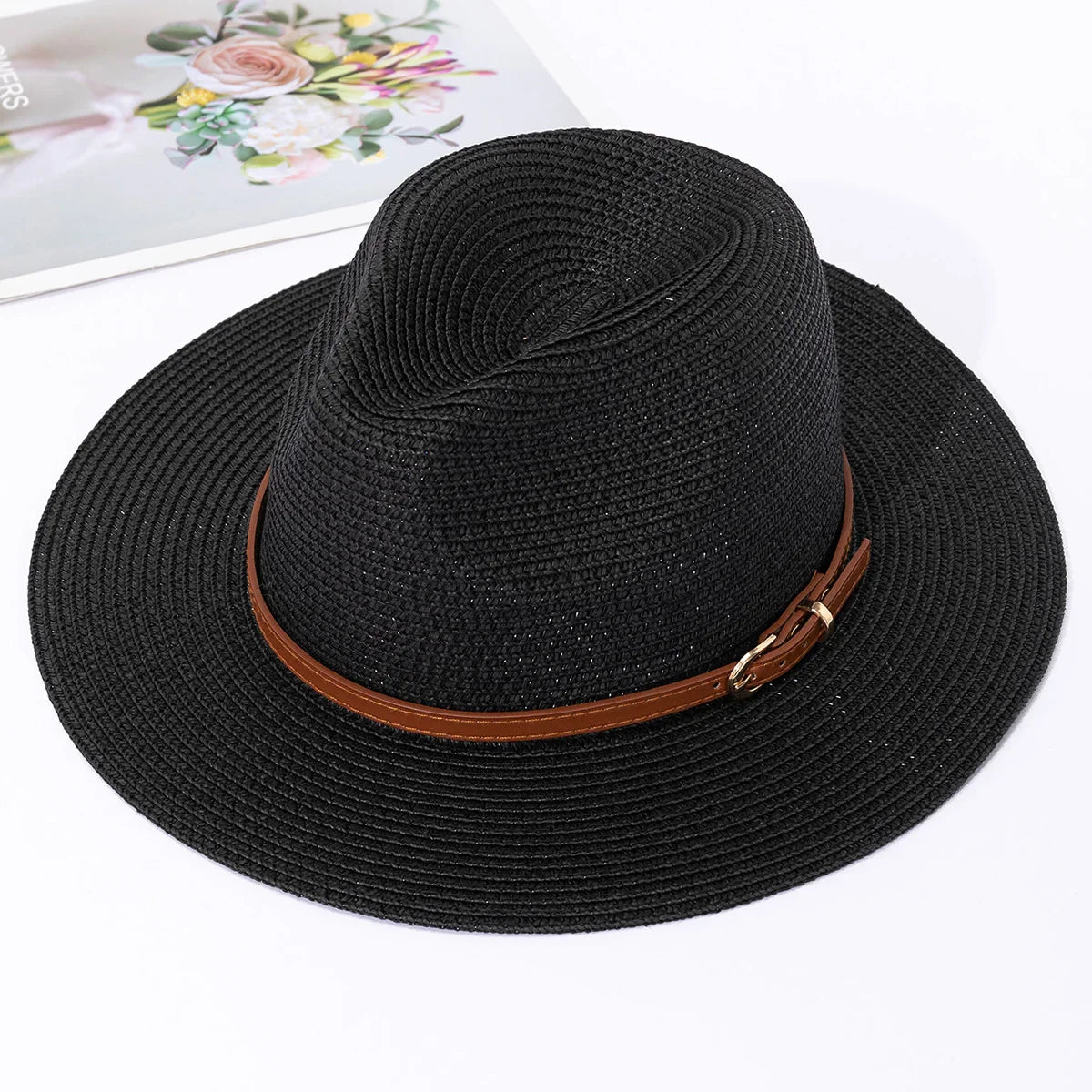 Panama straw hat, female jazz top hat, men and women's spring and summer straw woven fashionable sun protection and sunshade hat