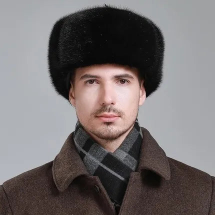 Real Mink Fur Hat Men Trapper Bomber Hats Russian Ushanka Warm Winter Fur Earflap Hat Outdoor Sports Skiing Hunting Piush Cap