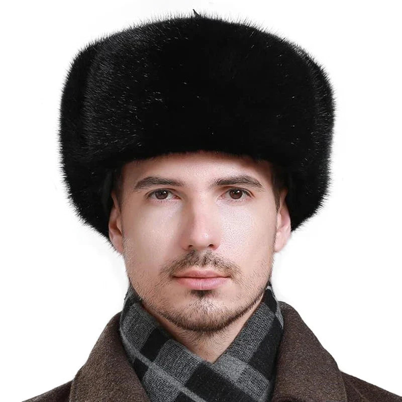 Real Mink Fur Hat Men Trapper Bomber Hats Russian Ushanka Warm Winter Fur Earflap Hat Outdoor Sports Skiing Hunting Piush Cap