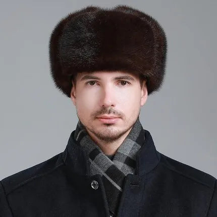 Real Mink Fur Hat Men Trapper Bomber Hats Russian Ushanka Warm Winter Fur Earflap Hat Outdoor Sports Skiing Hunting Piush Cap