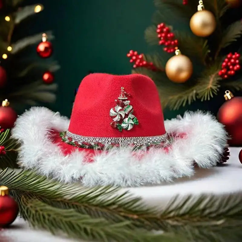 Red Plush Western Cowboy Hat Burningman Ornament Sunhat Shopping Outdoor Dancing Party Music Festival Halloween Hat