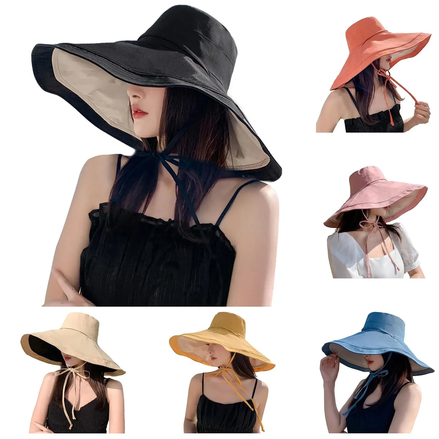 cosplay Women Wide Brim Soft Reversible Beach Hat Breathable Sun Hat