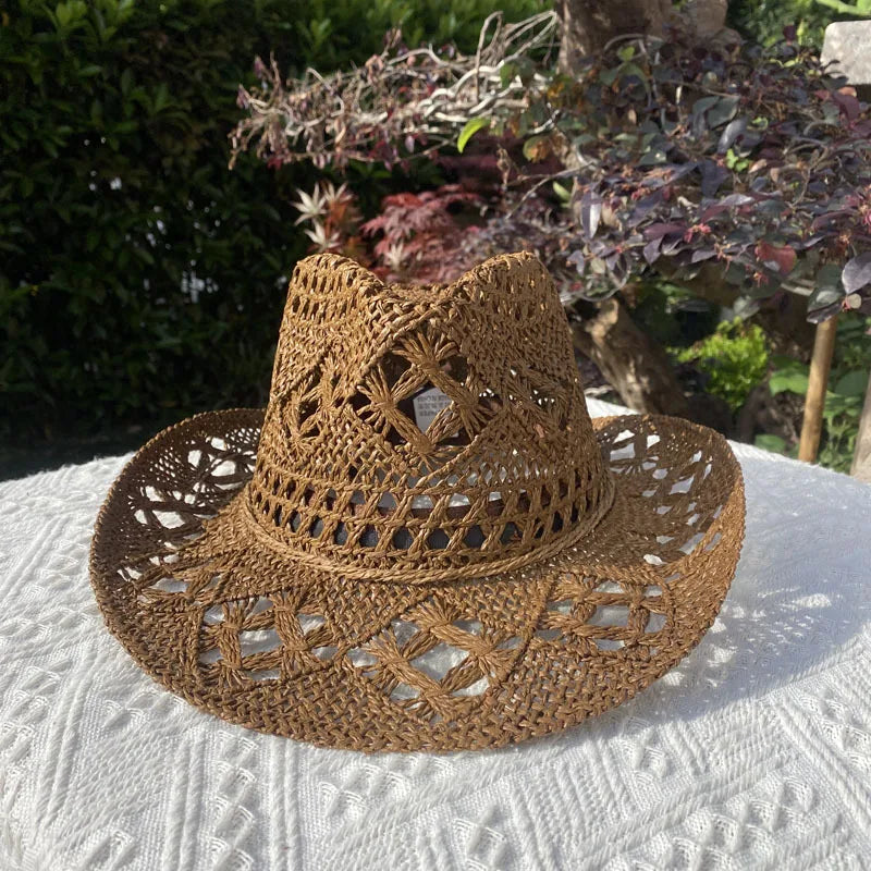 Straw Western Cowboy Hoed Hand Made Beach Vilt Zonnehoeden Party Cap Voor Man Vrouw Curling Rand Cap Zon Bescherming Unisex hat