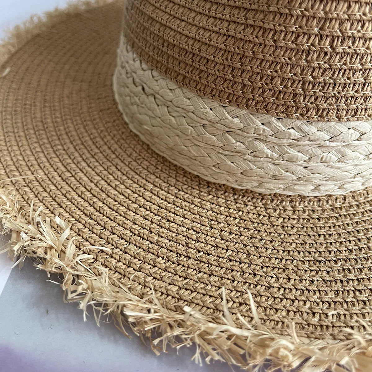 Summer Jazz Hat Men's Women's Sun Hat British Style Ladies Raffia Stitching Raw Edge Beach Holiday Sunshade Hat Panama Hat