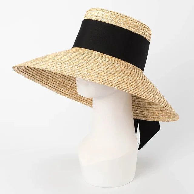 Summer straw hat pearl pin women's summer seaside sunshade hollow groove flat top straw hat  sombrero