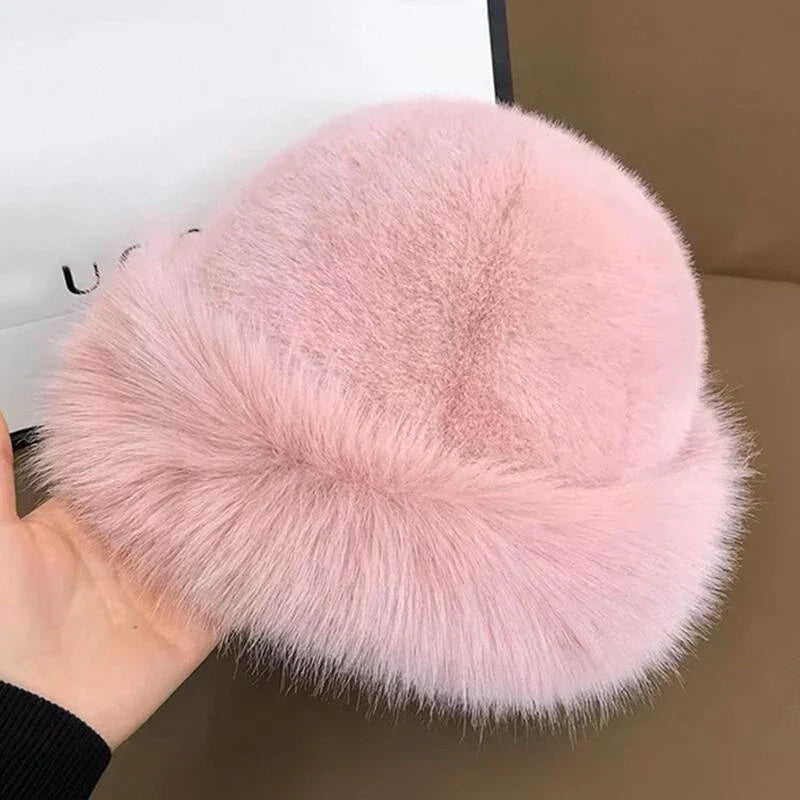 Winter Thick Warm Furry Beanies Hat Women Fashion Imitation Mink Fur Russian Cap Solid Color Plush Brimless Cap Brimless Ski Hat