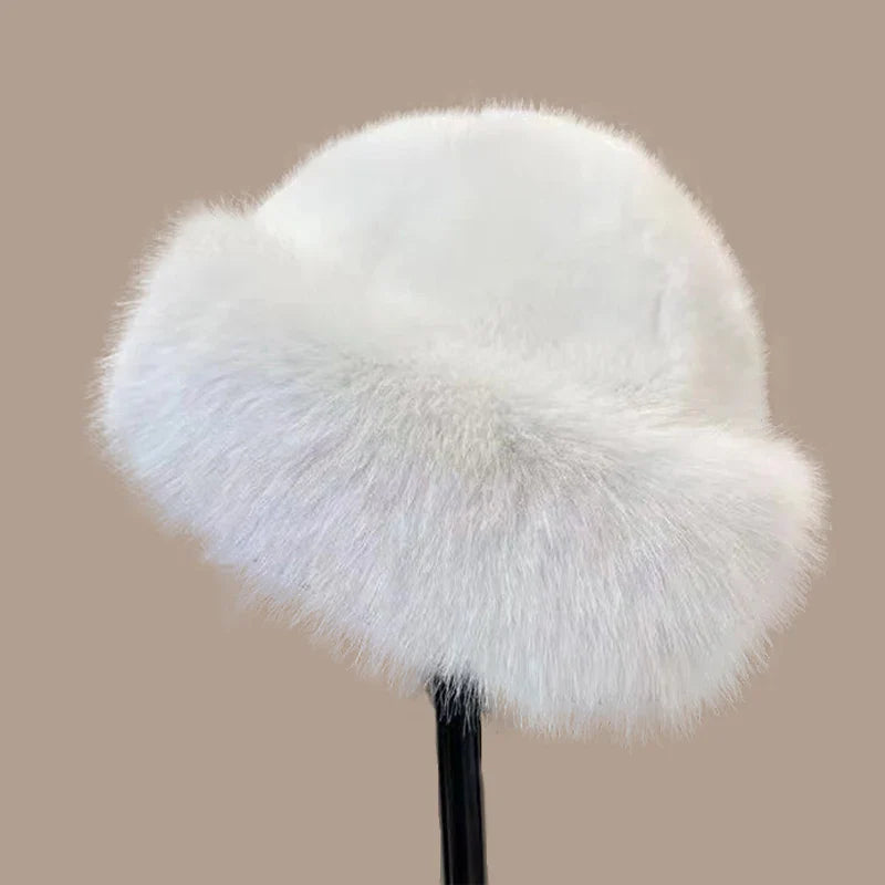 Winter Thick Warm Furry Beanies Hat Women Fashion Imitation Mink Fur Russian Cap Solid Color Plush Brimless Cap Brimless Ski Hat