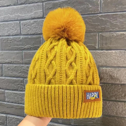 Winter Warm Fashion Beanies Knitted Hats For Women Girls Faux Fur Ball Wool Skullies Caps Embroidery Cold-Proof Fleece Lined Hat