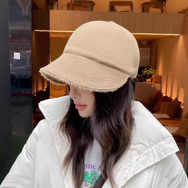 Women Autumn Winter Hat Fashion Korean Warm Fleece Visors Outdoor Thickened Plush Warmth Peaked Caps Casual Sunhat Bomber Hats