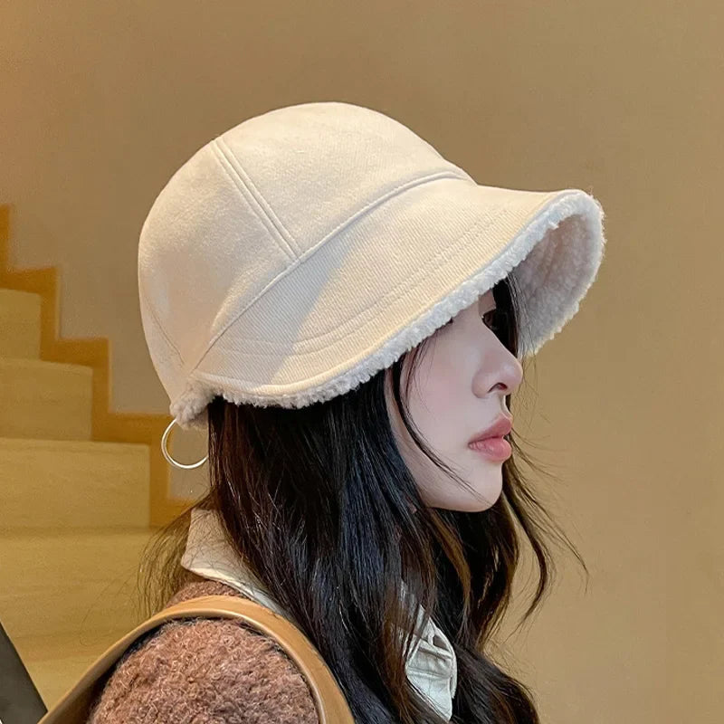 Women Autumn Winter Hat Fashion Korean Warm Fleece Visors Outdoor Thickened Plush Warmth Peaked Caps Casual Sunhat Bomber Hats