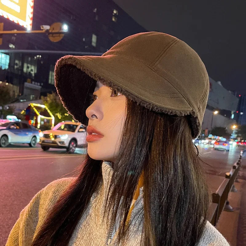 Women Autumn Winter Hat Fashion Korean Warm Fleece Visors Outdoor Thickened Plush Warmth Peaked Caps Casual Sunhat Bomber Hats